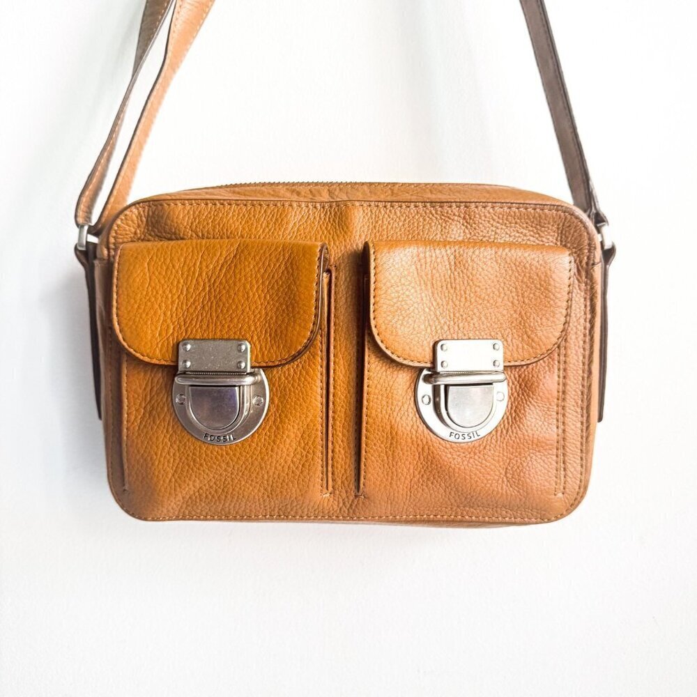 FOSSIL Riley Camel Brown Leather Messenger Bag Purse Crossbody NEW